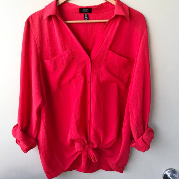 -JONES NEW YORK Pink Tie Up & Button Up Top - Picture 3 of 7